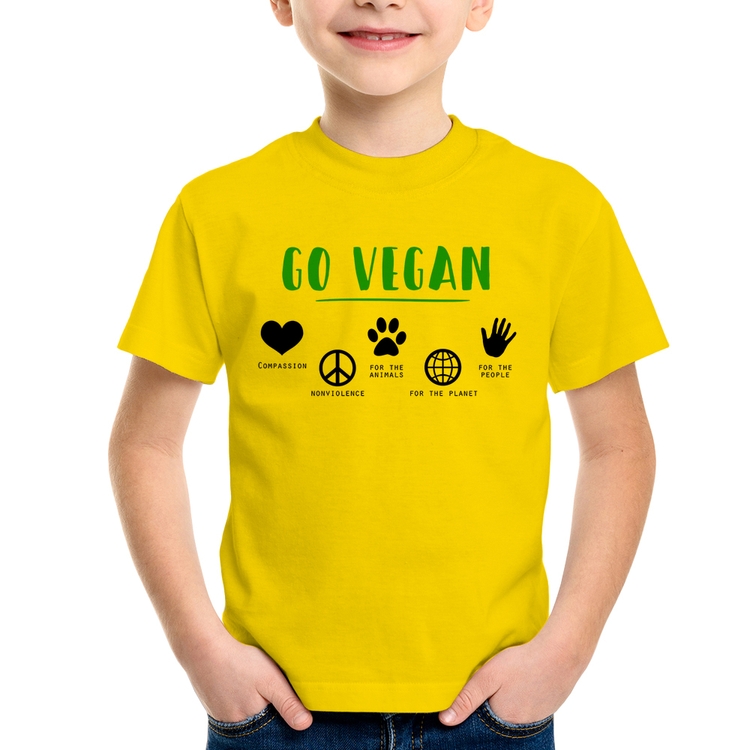 Camiseta Infantil Go Vegan Símbolos - Amarela