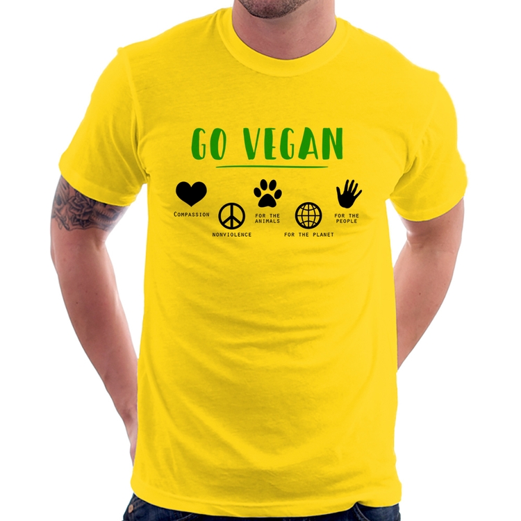 Camiseta Go Vegan Símbolos - Amarela