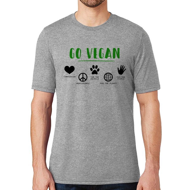 Camiseta Go Vegan Símbolos - Cinza