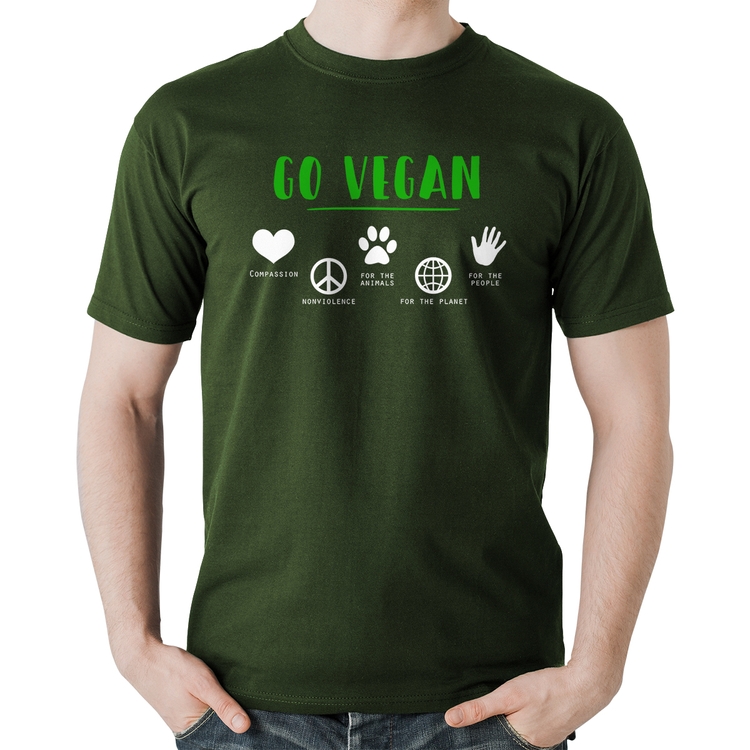 Camiseta Algodão Go Vegan Símbolos - Musgo