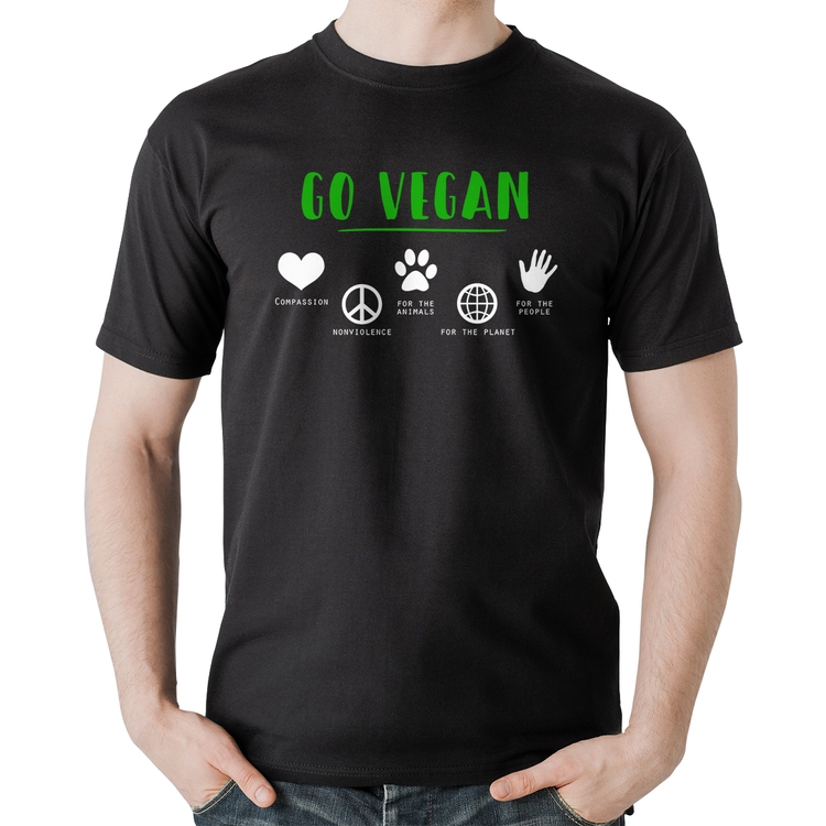 Camiseta Algodão Go Vegan Símbolos