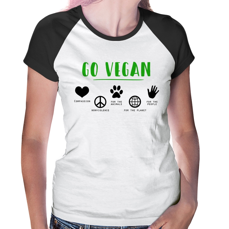 Baby Look Raglan Go Vegan Símbolos
