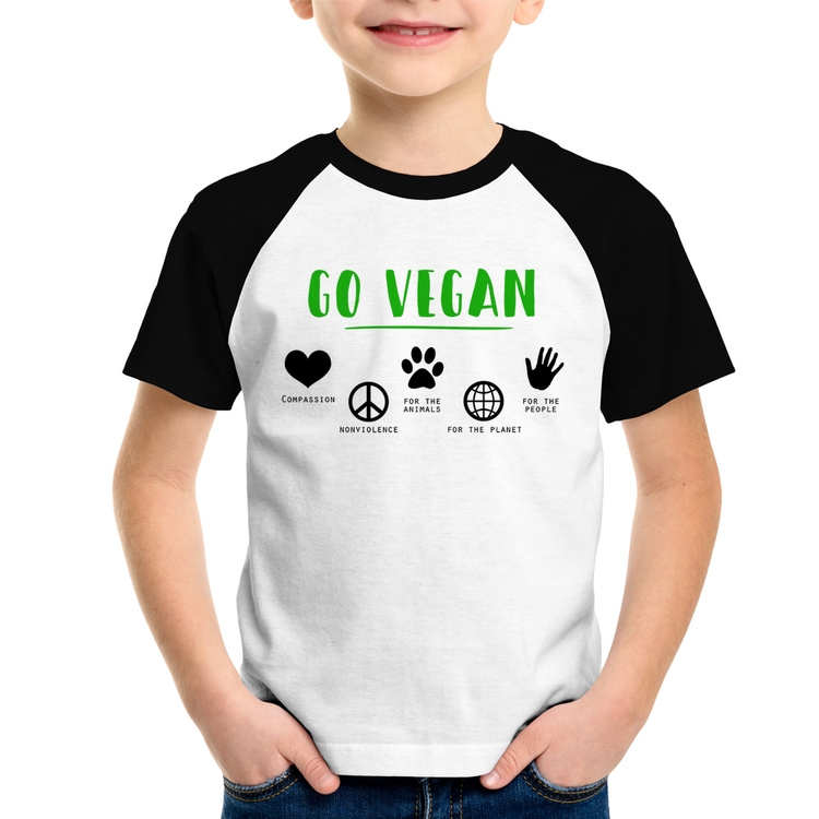 Camiseta Raglan Infantil Go Vegan Símbolos