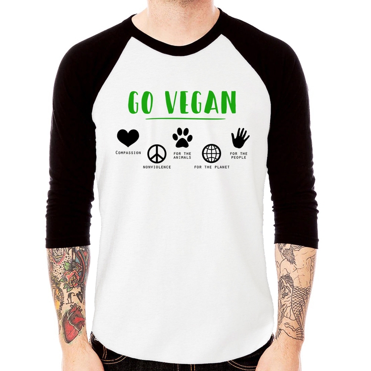 Camiseta Raglan Go Vegan Símbolos Manga 3/4