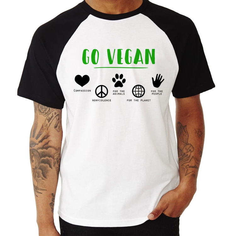 Camiseta Raglan Go Vegan Símbolos