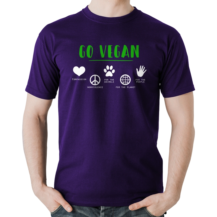 Camiseta Algodão Go Vegan Símbolos - Roxa