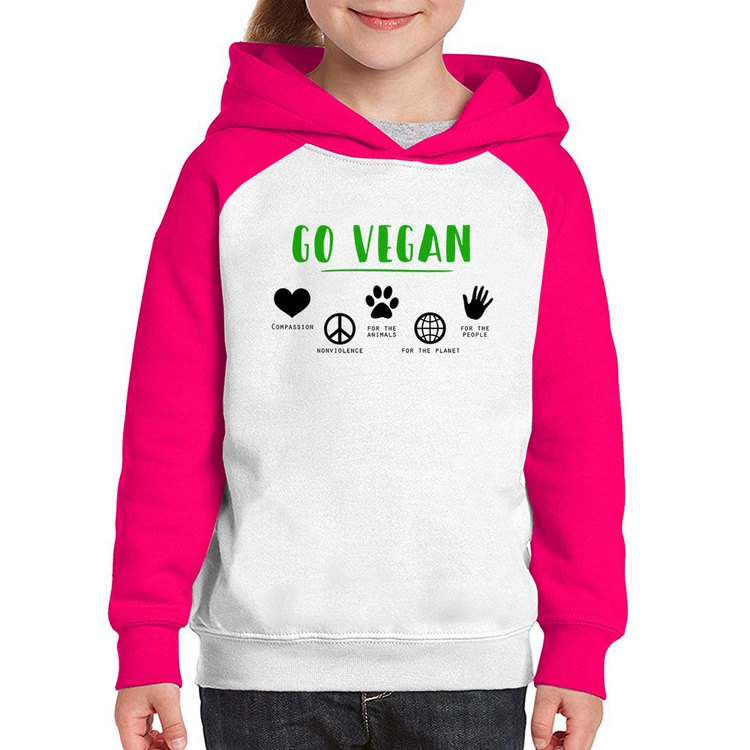Moletom Infantil Go Vegan Símbolos - Branco/Rosa