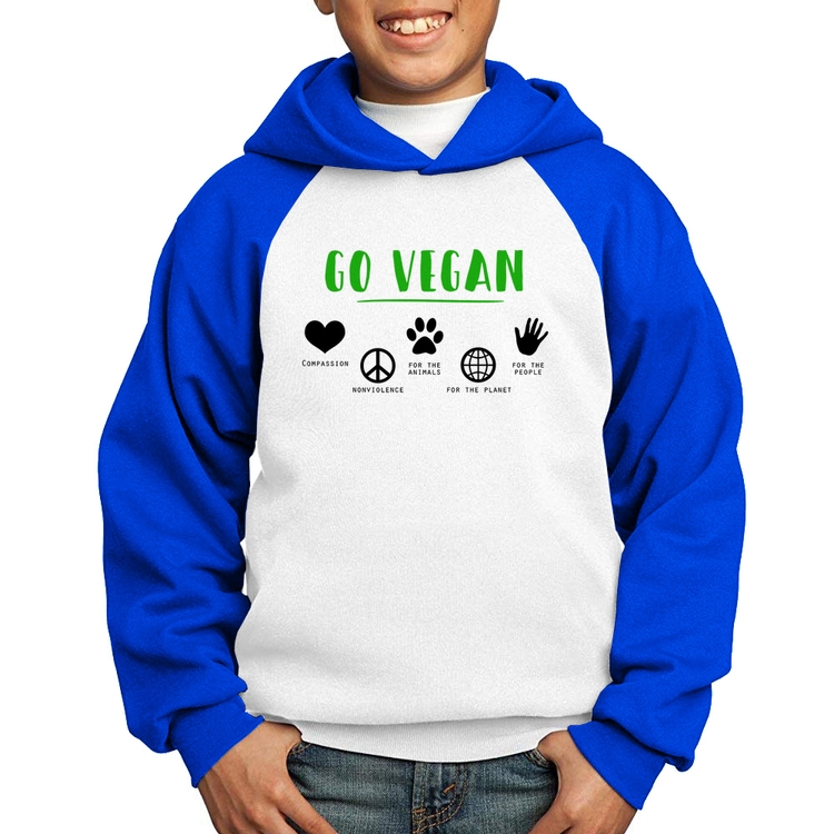 Moletom Infantil Go Vegan Símbolos - Branco/Azul