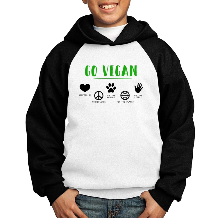 Moletom Infantil Go Vegan Símbolos - Branco/Preto