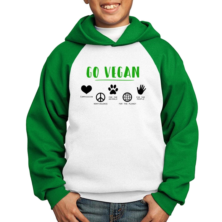 Moletom Infantil Go Vegan Símbolos - Branco/Verde