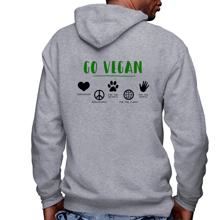 Blusa Moletom Go Vegan Símbolos Masculina com Capuz e Zíper - Mescla