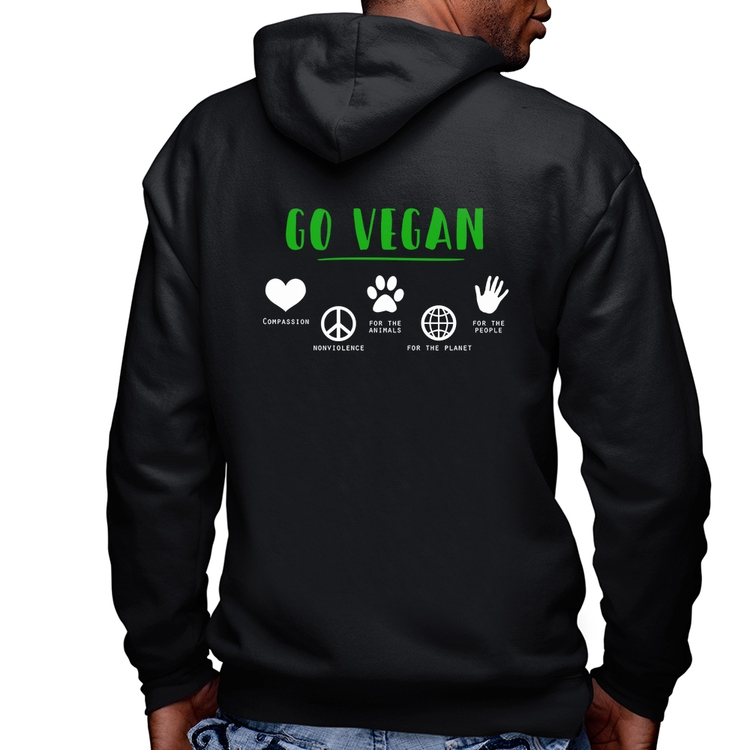 Blusa Moletom Go Vegan Símbolos Masculina com Capuz e Zíper