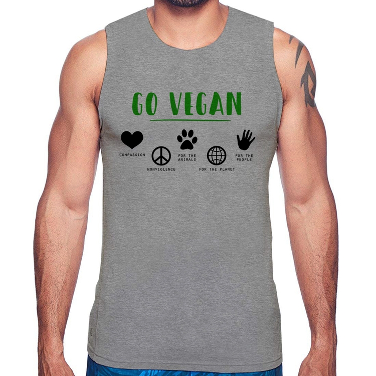 Regata Go Vegan Símbolos - Cinza