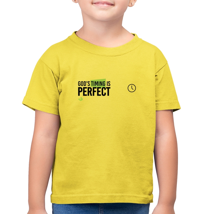 Camiseta Algodão Infantil God's timing is perfect - Amarelo Canário