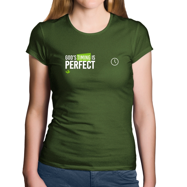 Baby Look Algodão God's timing is perfect - Musgo