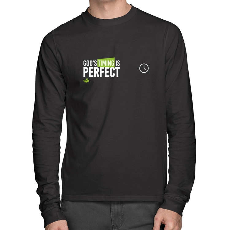 Camiseta Algodão God's timing is perfect Manga Longa