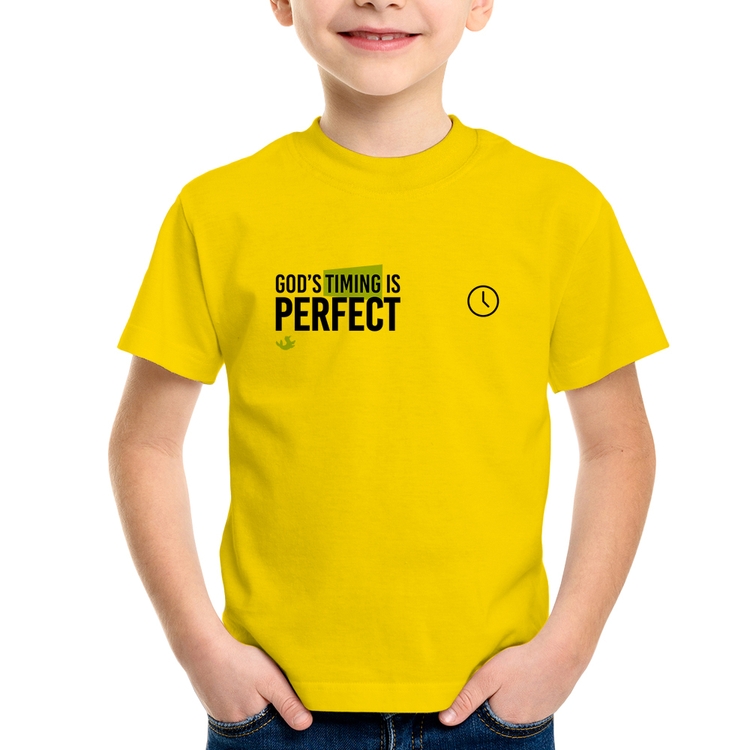 Camiseta Infantil God's timing is perfect - Amarela