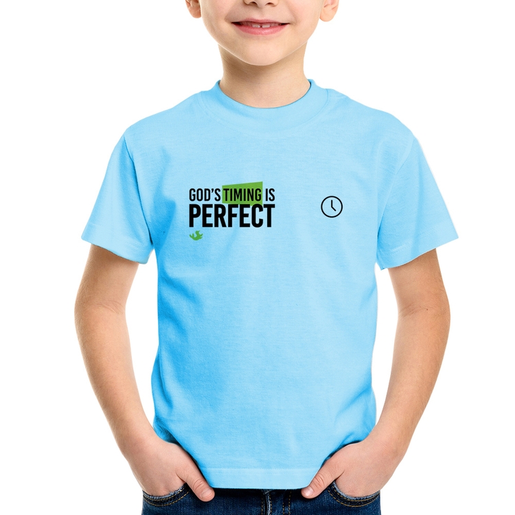 Camiseta Infantil God's timing is perfect - Azul Bebê