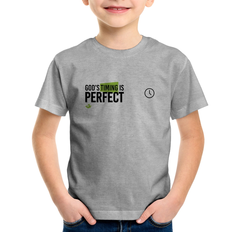 Camiseta Infantil God's timing is perfect - Cinza