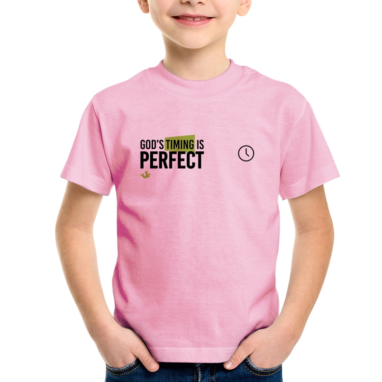 Camiseta Infantil God's timing is perfect - Rosa Bebê