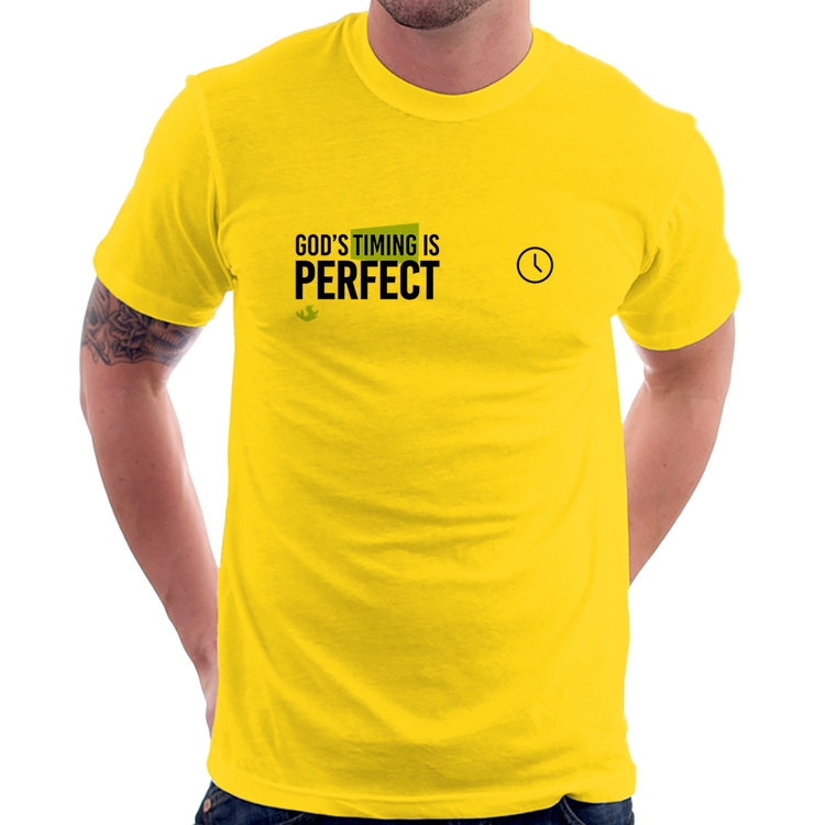 Camiseta God's timing is perfect - Amarela