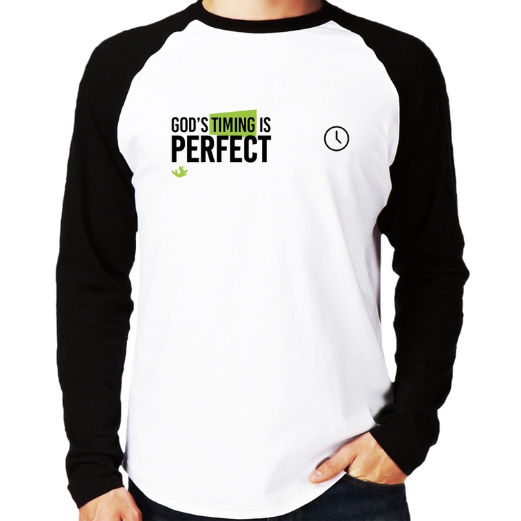 Camiseta Raglan God's timing is perfect Manga Longa