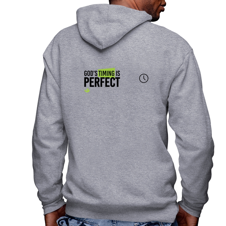Blusa Moletom God's timing is perfect Masculina com Capuz e Zíper - Mescla