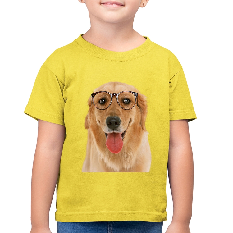 Camiseta Algodão Infantil Golden Retriever de Óculos - Amarelo Canário