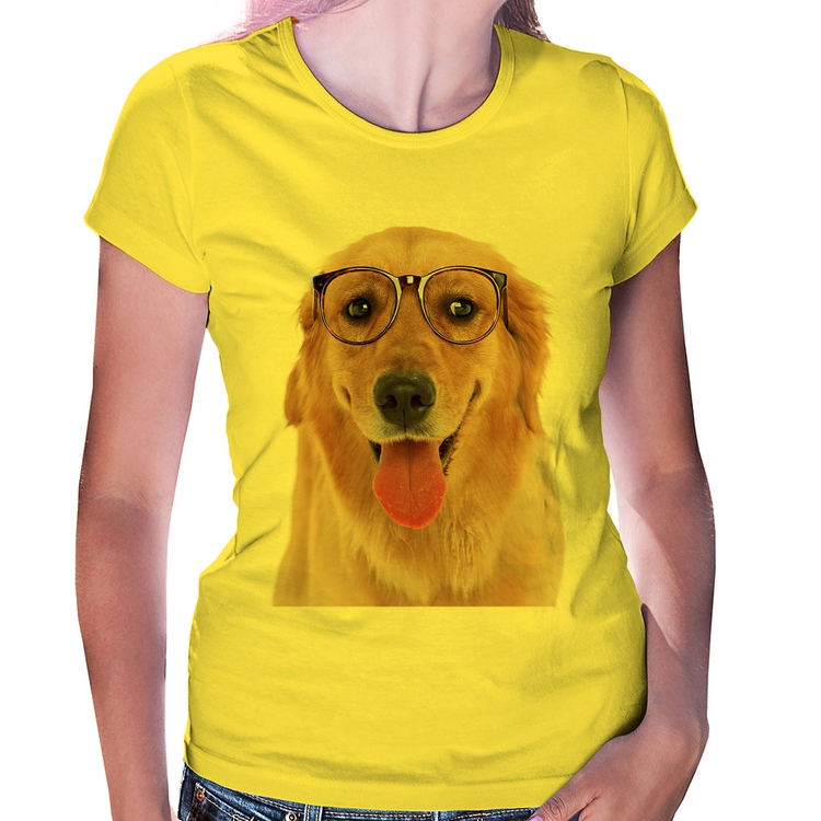 Baby Look Golden Retriever de Óculos - Amarela
