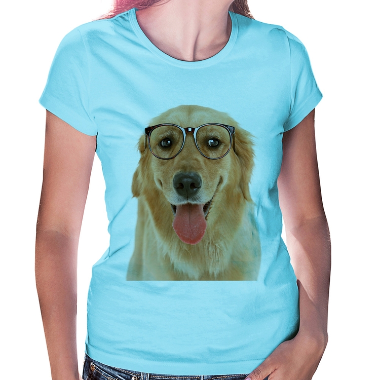 Baby Look Golden Retriever de Óculos - Azul Bebê