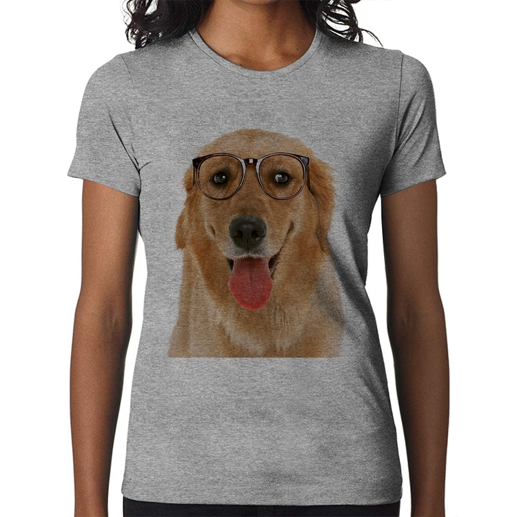 Baby Look Golden Retriever de Óculos - Cinza