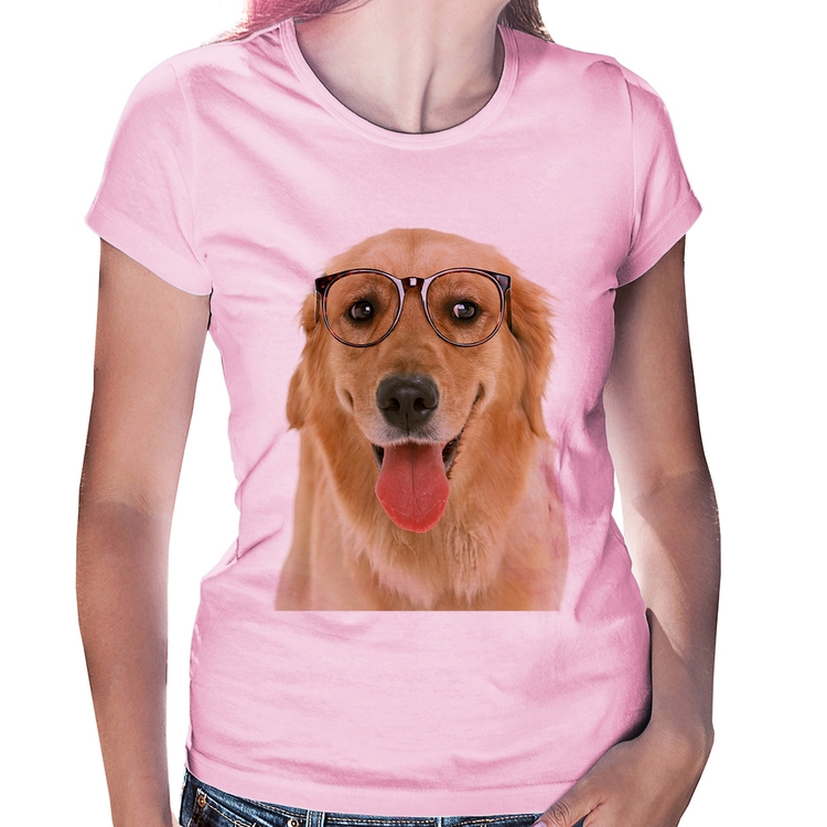 Baby Look Golden Retriever de Óculos - Rosa Bebê