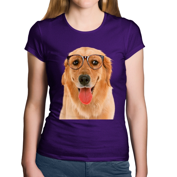 Baby Look Algodão Golden Retriever de Óculos - Roxa