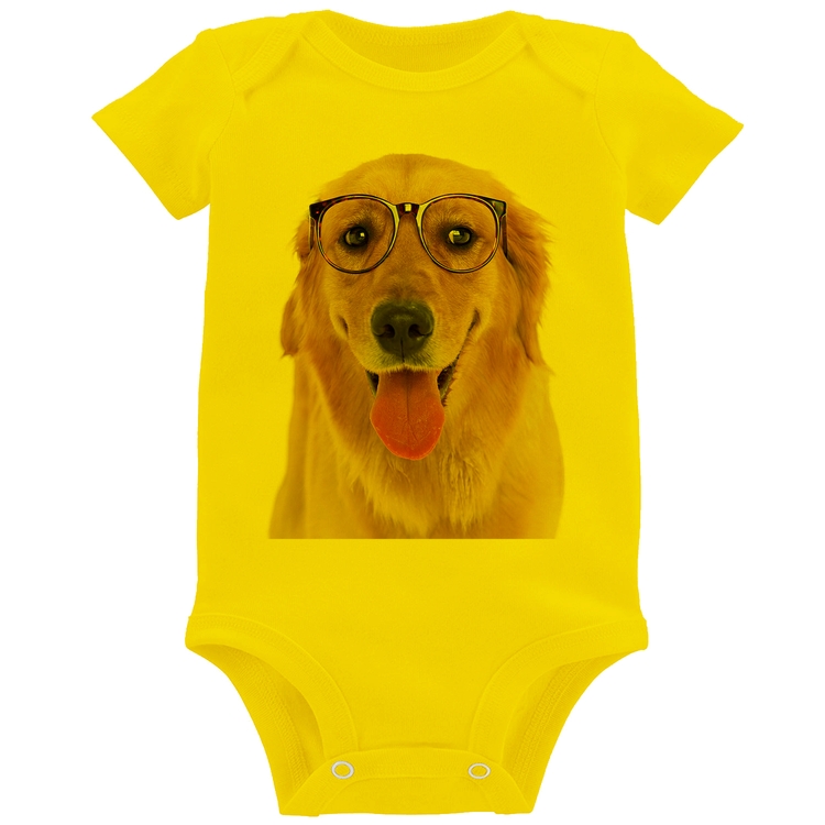 Body Bebê Golden Retriever de Óculos - Amarelo