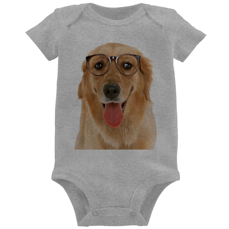 Body Bebê Golden Retriever de Óculos - Cinza