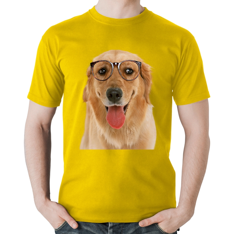 Camiseta Algodão Golden Retriever de Óculos - Amarela
