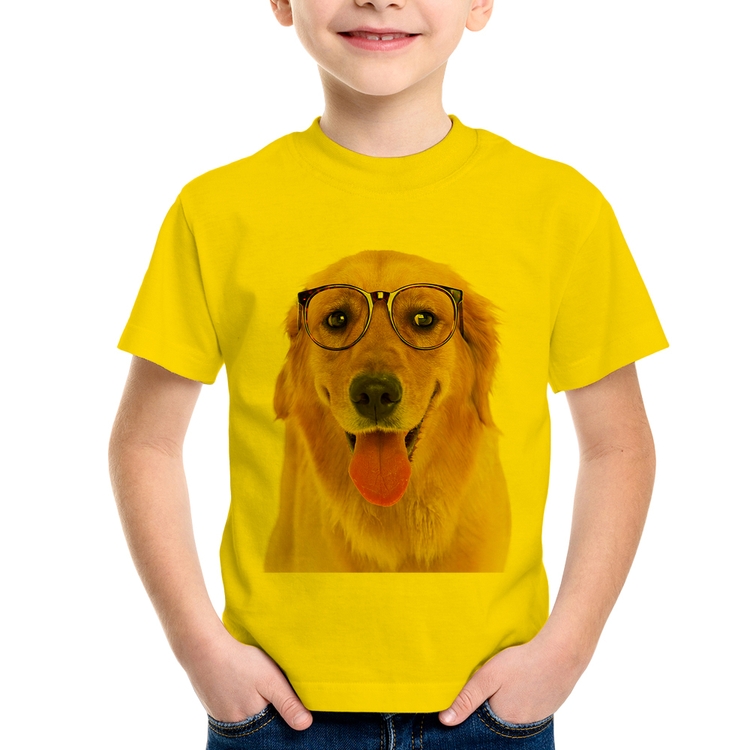 Camiseta Infantil Golden Retriever de Óculos - Amarela