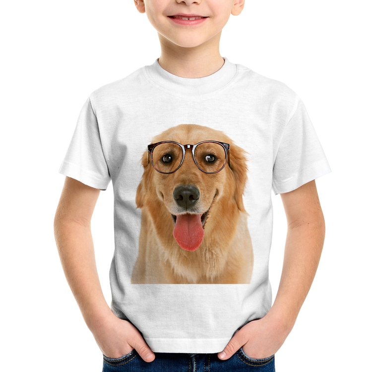Camiseta Infantil Golden Retriever de Óculos