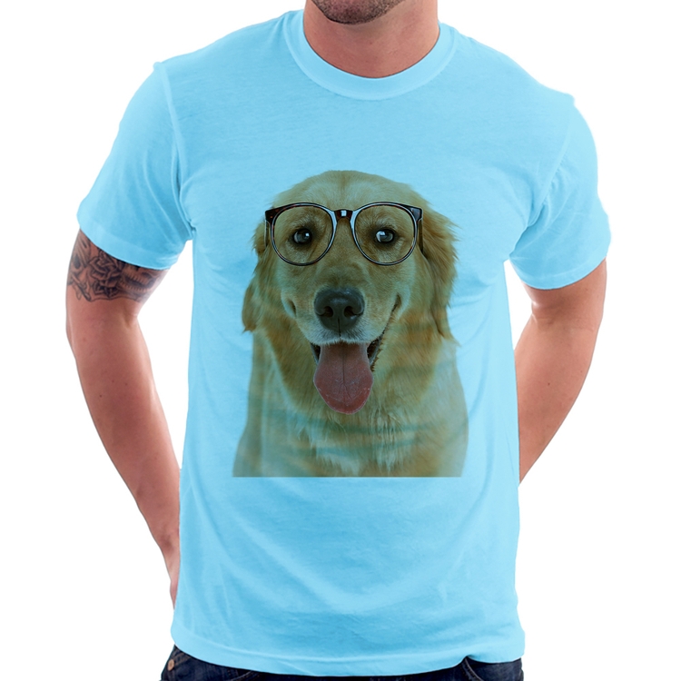Camiseta Golden Retriever de Óculos - Azul Bebê
