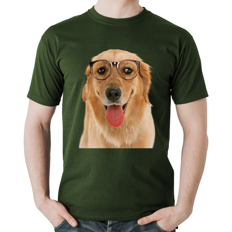 Camiseta Algodão Golden Retriever de Óculos - Musgo