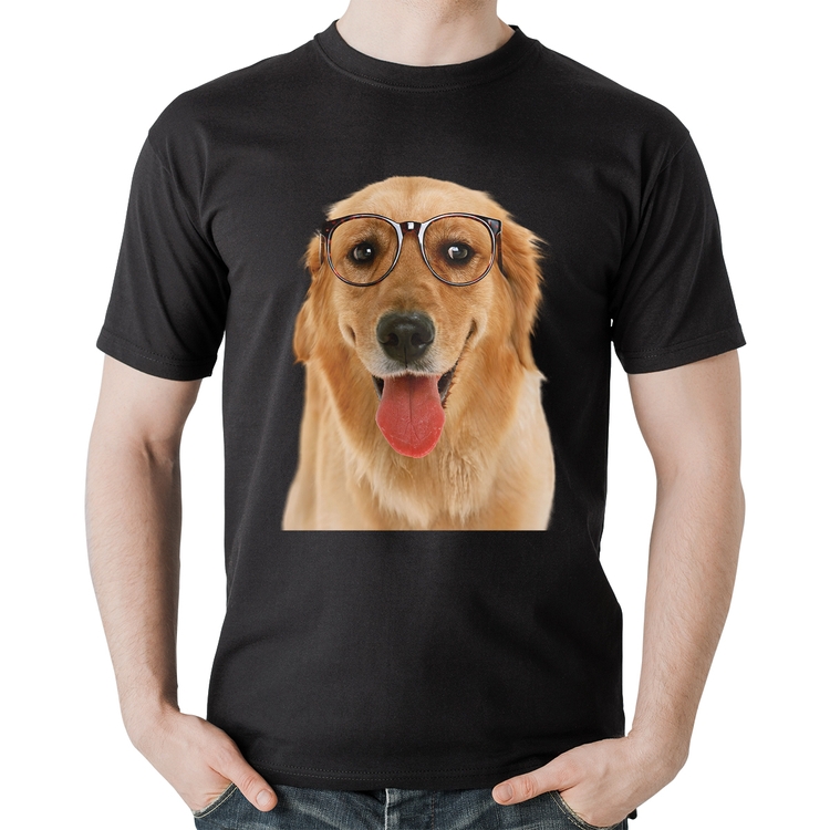 Camiseta Algodão Golden Retriever de Óculos