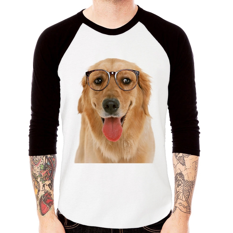 Camiseta Raglan Golden Retriever de Óculos Manga 3/4