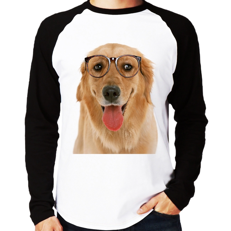 Camiseta Raglan Golden Retriever de Óculos Manga Longa