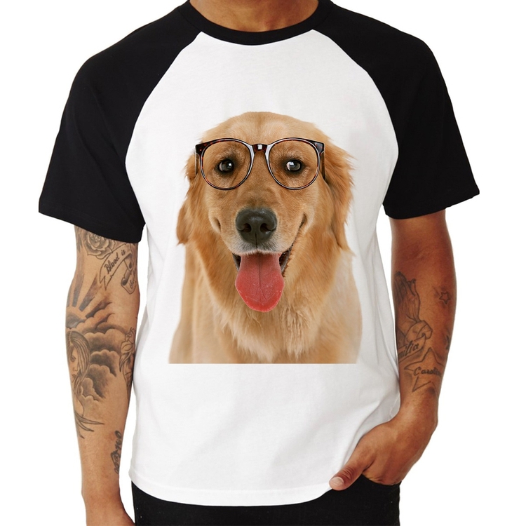 Camiseta Raglan Golden Retriever de Óculos