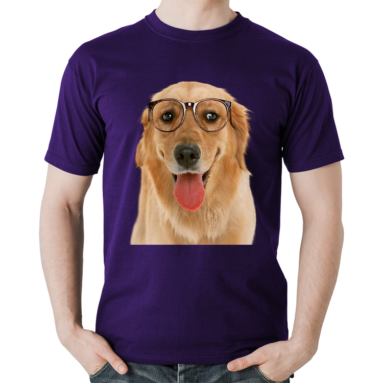 Camiseta Algodão Golden Retriever de Óculos - Roxa