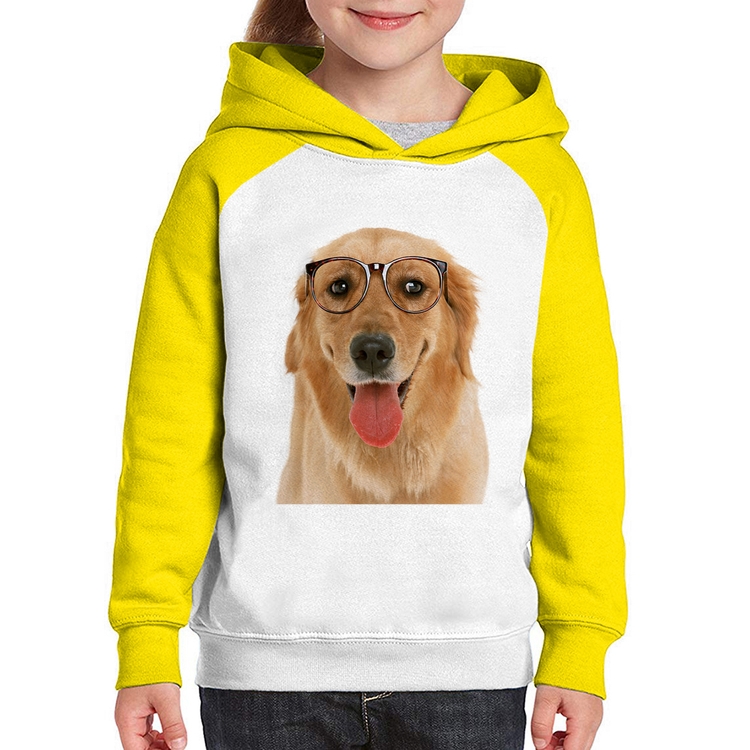 Moletom Infantil Golden Retriever de Óculos - Branco/Amarelo