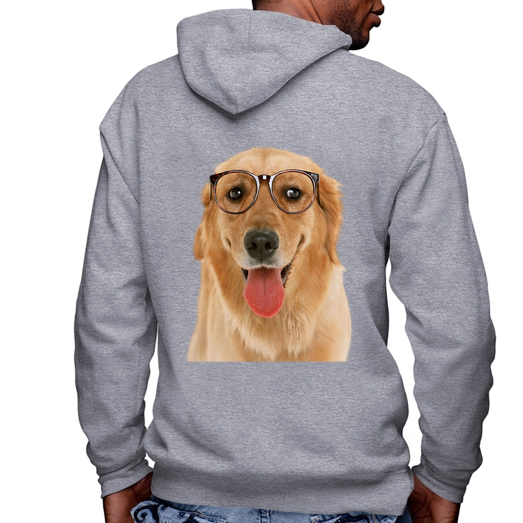 Blusa Moletom Golden Retriever de Óculos Masculina com Capuz e Zíper - Mescla