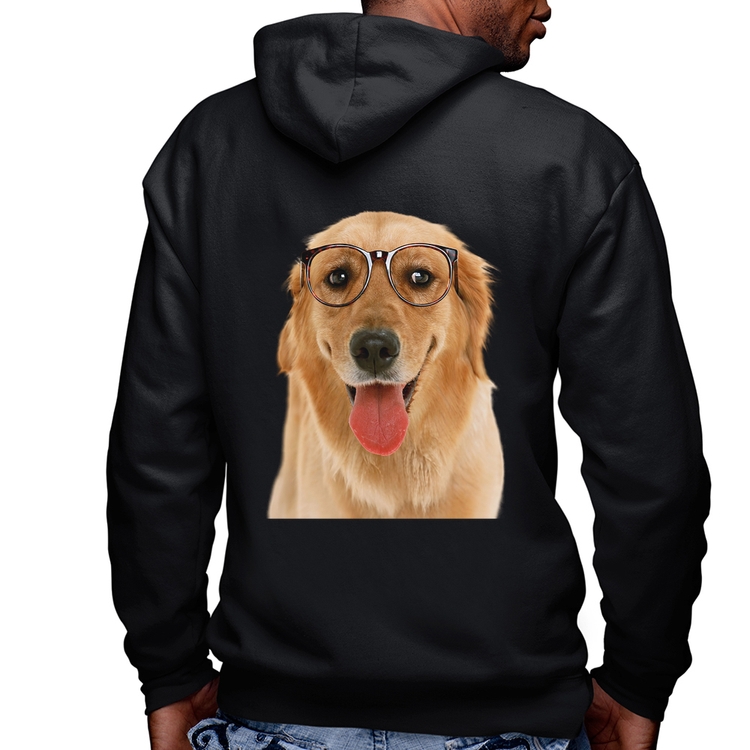 Blusa Moletom Golden Retriever de Óculos Masculina com Capuz e Zíper