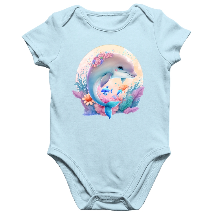 Body Bebê Algodão Golfinho Fofo - Azul Bebê