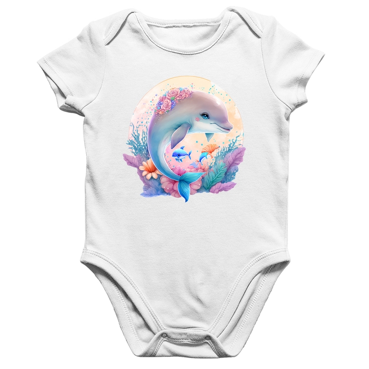 Body Bebê Algodão Golfinho Fofo - Branco
